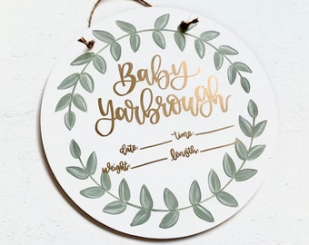 Gender Neutral Hospital Door Hanger, Round Nursery Name Sign, Birth Announcement Sign, Gender Neutral Nursery Decor, Baby Shower Sign