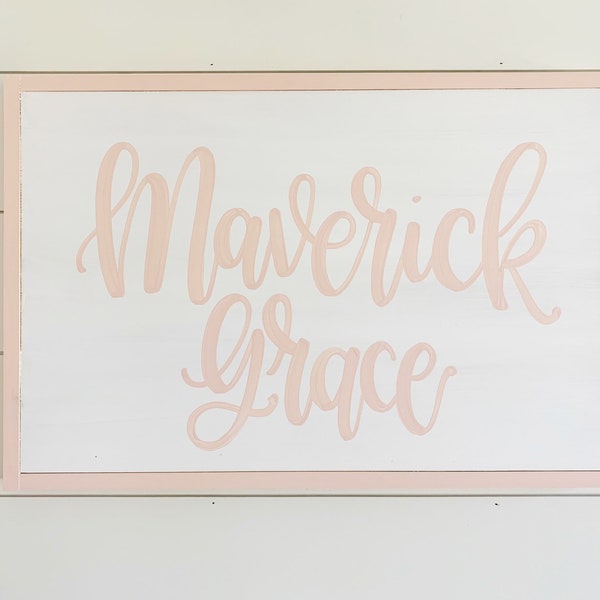 Nursery Name Sign, Framed Over Crib Sign, Large Baby Name Sign, Girl Nursery Wall Art, Baby Shower Decor, Pink Bedroom Decor, Baby Gift