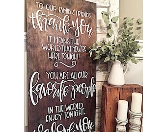 Large Rustic Wood Wedding Welcome Sign: Hand-Painted Thank You Decor