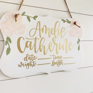 Hospital Door Hanger Girl Floral Nursery Name Sign Birth Stats Sign Girl Hospital Door Wreath Announcement Sign