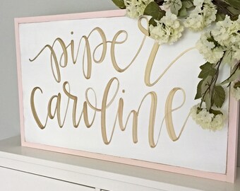 Girl Nursery Sign | Hand Painted Calligraphy | Nursery Name Sogn | Customized Personalized | Boho Chic Nursery | Girl Bedroom