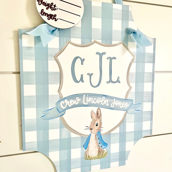 Vintage Rabbit Hospital Door Hanger, Baby Shower Gift, Birth Announcement Sign