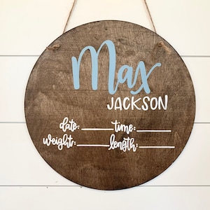 Hospital Door Hanger Boy, Wood Name Sign Baby Boy, Birth Stats Sign, Newborn Name Sign, Personalized Birth Announcement, Newborn Keepsake image 1