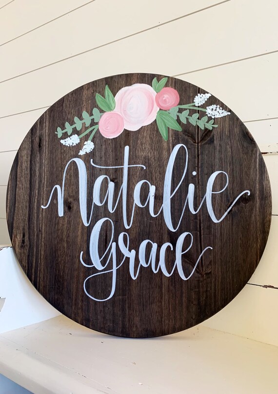 Custom Sign Plaque Round Wood Name Sign Name Sign Baby Decor Circle Wood Cutout Handcut Nursery decor Door Hanger