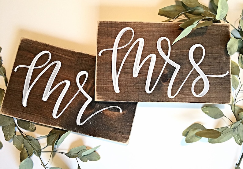 Mr And Mrs Chair Signs Wedding Chair Signs Rustic Wedding Mr and Mrs Signs Chair Signs Wood Decor image 3