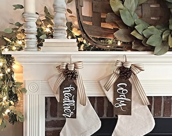 Personalized Stockings | Stocking Tags | Name Tags | Rustic Home Decor | Reusable Gift Label | Gift Tag | Monogram