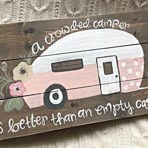 Hand Painted Vintage Camper Wood Sign | Pink Polka Dot Decor