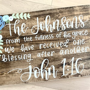 Family Name Sign, Wood Scripture Wall Decor, Personalized Wedding Gift with Last Name, Rustic Home Decor