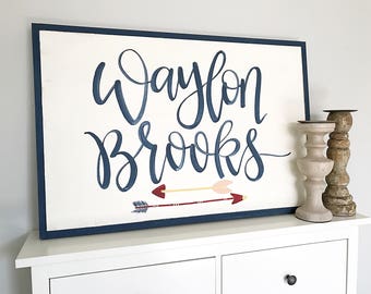 Nursery Name Sign Boy, Woodland Nursery Decor, Arrow Bedroom Decor, Over the Crib Name Sign, Rustic Boy Bedroom