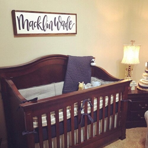 Nursery Name Sign Boy Wood Name Sign Over Crib Sign Framed Etsy