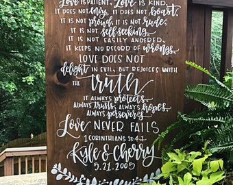 Love is Patient Love is Kind Wood Sign | Rustic Wood Wall Decor | Living Room Sign | Wood Wedding Welcome Sign | Anniversary Gift