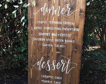 LARGE Wedding Menu Sign | Wood Menu Easel | Rustic Wedding Decor | Wood Easel Sign | Custom Menu Sign | Calligraphy | Rustic Wood Sign |