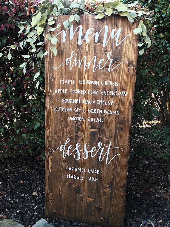 LARGE Wedding Menu Sign Wood Menu Easel Rustic Wedding Etsy