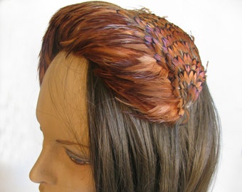 Attractive Vintage 1940s Jonquil Brown Pheasant Headband Style Hat