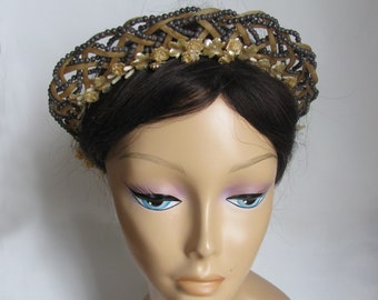 Outstanding Vintage 1920s Wedding Headpiece with Woven Design and Wax Flowers