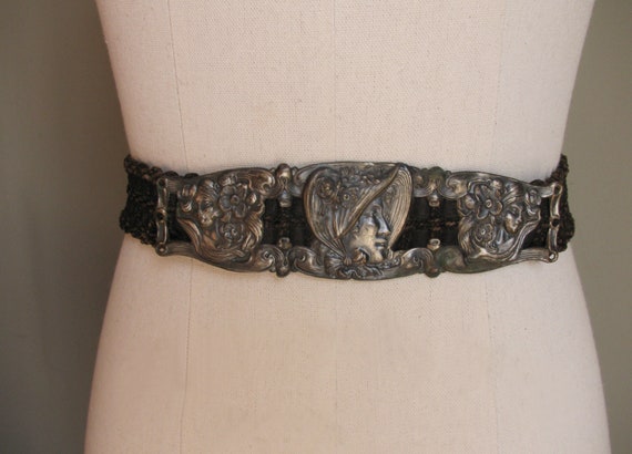 Rare Vintage Woven Belt with Lady and Floral Repo… - image 2