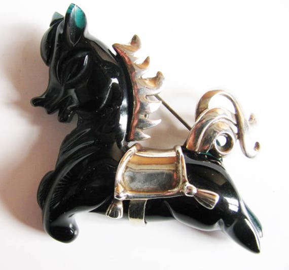 Galatith Galloping Horse Pin and Sterling Silver … - image 8