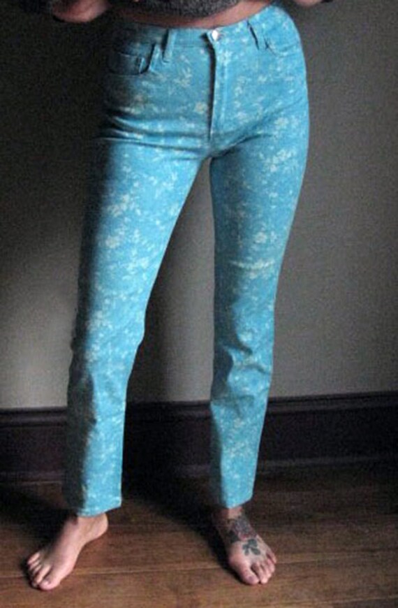 Women's Vintage 1990's blue floral pants - image 3