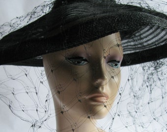 Sheer Black and Straw hat with netting