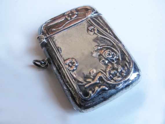 Vintage Sterling Silver Match Holder with a Floral Design View 2
