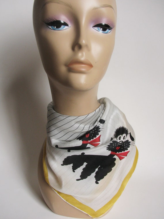 Vintage 1980s Poodles and Stripe Silk Scarf - image 6