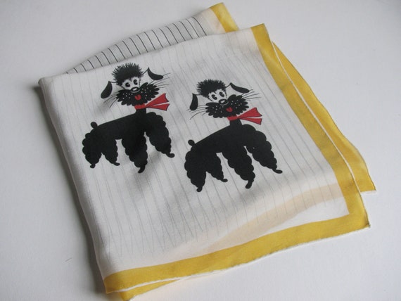 Vintage 1980s Poodles and Stripe Silk Scarf - image 5