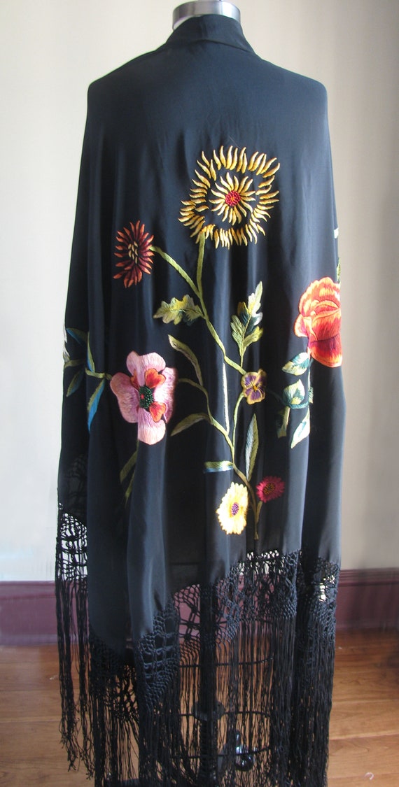 Outrageously Beautiful Vintage Silk Black Fringed 