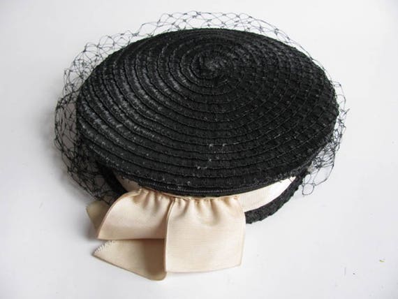 Woman"s Black Straw Sailor Hat adorned with White… - image 4