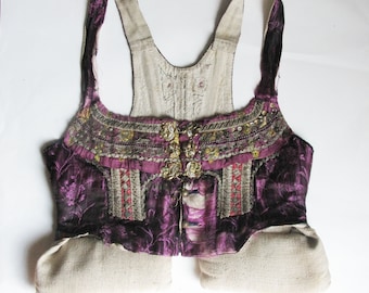 Vintage Rare Georgian Elaborately Decorated Vest with Metallic Ribbons, Sequins and Enameled Brass Closures