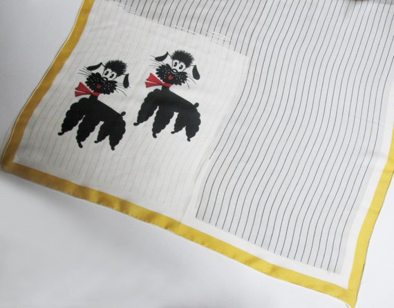 Vintage 1980s Poodles and Stripe Silk Scarf - image 1