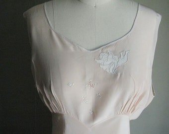 Vintage 1920s Peach Nightgown with Cupid and Flower Details