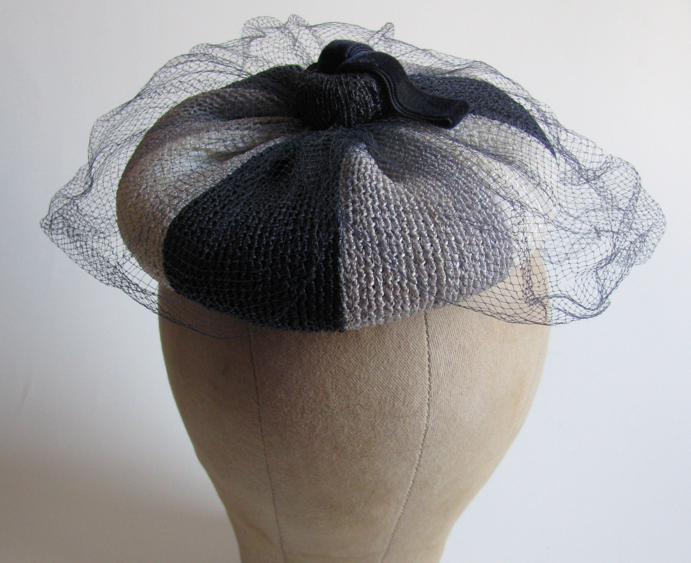 1960s Mr. John Demi Chapeau Striped Ladies Hat With Netting 