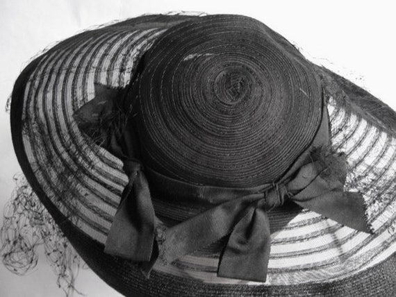 Sheer Black and Straw hat with netting - image 5