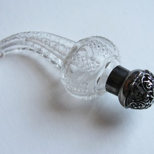 Rare Victorian Curved Sterling Silver Cut Glass Perfume/Scent Bottle with Stopper