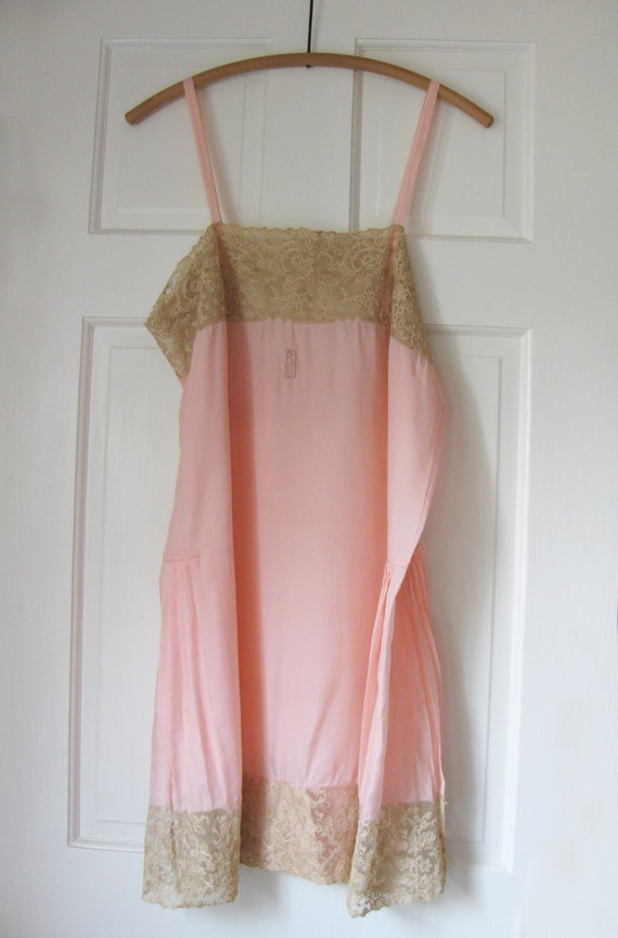 Vintage 1920s Peach Silk and Ecru Lace Monogrammed