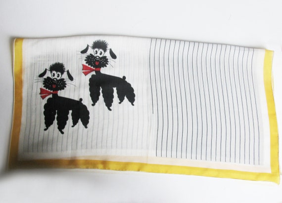 Vintage 1980s Poodles and Stripe Silk Scarf - image 3