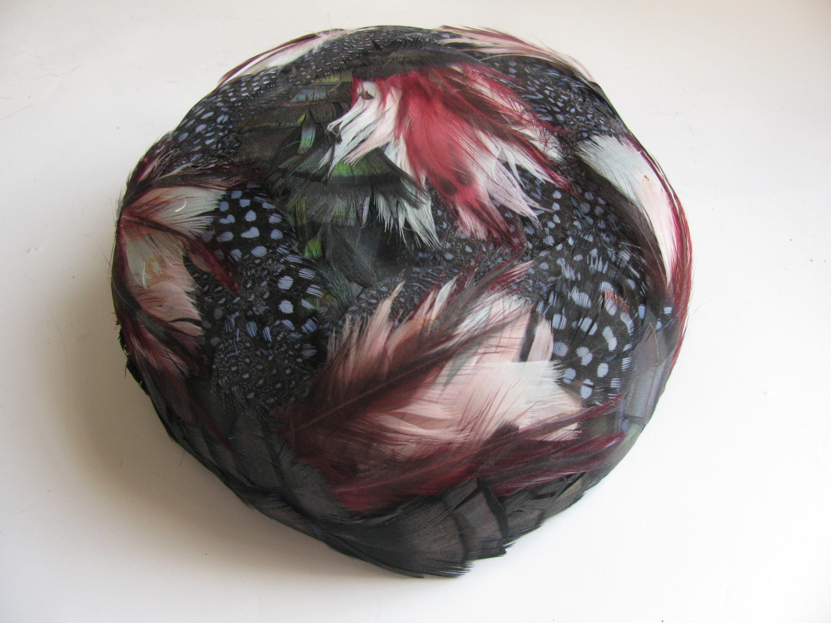 A pillbox feathered jillie hat from the 1940s Vintage 1940s Tilt Hat with Dramatic Feathers, Grey Felt  main image 2