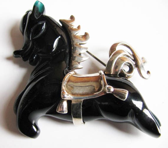 Galatith Galloping Horse Pin and Sterling Silver … - image 1