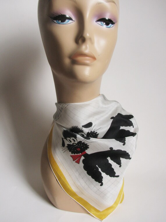 Vintage 1980s Poodles and Stripe Silk Scarf - image 2