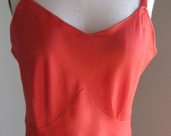 Vintage 1930s Red Rayon Slip Dress/Nightgown/Dress