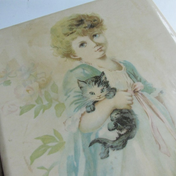 Victorian Celluloid Photo Album depicting an Adorable Girl holding Her Kitten (possibly Brundage)