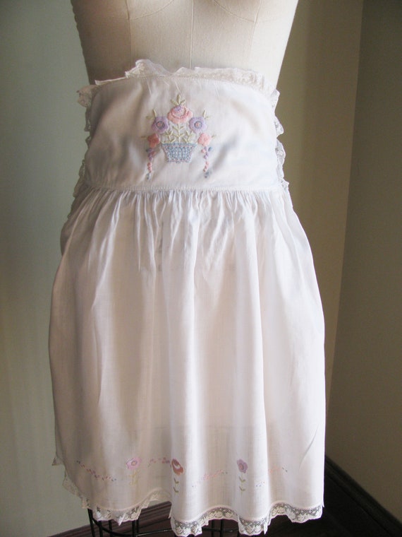 Adorably Detailed Vintage White Apron with Embroi… - image 3