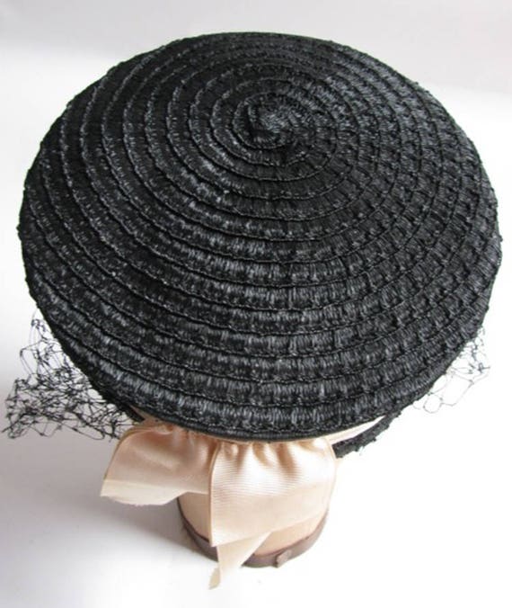 Woman"s Black Straw Sailor Hat adorned with White… - image 5