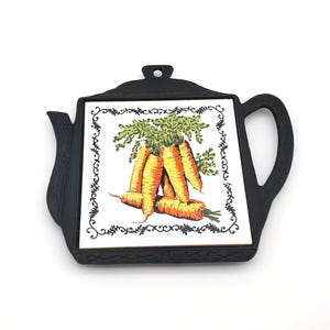 Vintage Cast Iron Carrot Trivet | Ceramic Tile & Cast Iron Teapot Trivet Potholder