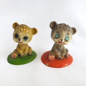 Vintage Kitschy Bear Figurines/Vintage Bear Cake Toppers/Mid Century Teddy Bear Figurine/Birthday Bear Cake Topper/Collectible Bear Figurine