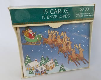 Vintage 1992 Christmas Cards/ New Old Stock Vintage Christmas Greeting Cards/Paper Ephemera/Santa Cards/Santa's Sleigh/15 Holiday Cards