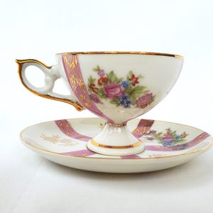 Vintage Sonsco Tea Cup and Saucer Set/Sonsco Japan Porcelain Tea Cup and Plate/Tea party/ Gold Floral Tea Cup/Purple and Gold Flower Tea Cup