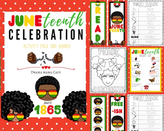 printable juneteenth coloring pages banner bookmarks and etsy