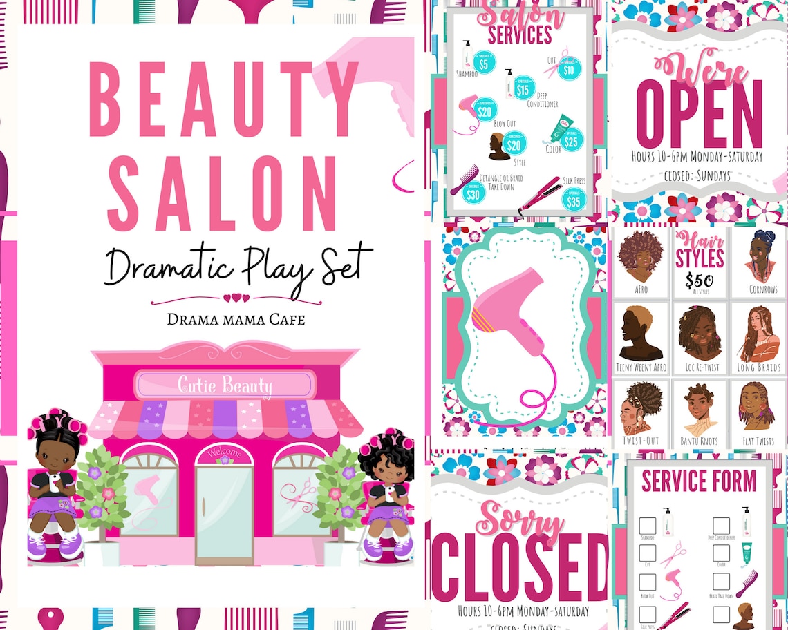 PRINTABLE Beauty Salon Pretend Play Set Dramatic Play Set KIDS Etsy