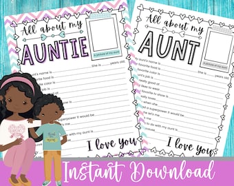 Todo sobre mi tía, Cuestionario para tías, Regalo imprimible para el Día de la Madre (Descarga digital)